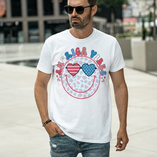 4TH OF JULY  AMERICA VIBES CUSTOM SMILEY FACE T_Shirt