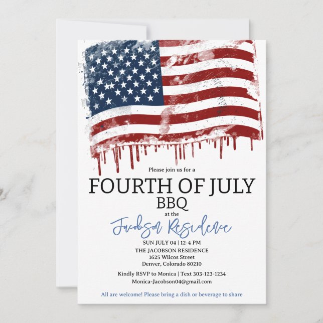 4th of July American BBQ Party Invitation (Front)