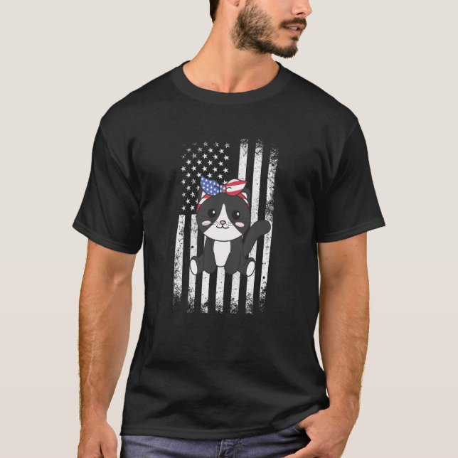 4th Of July American Cat For Kids Cute Usa Cat  16 T-Shirt (Front)