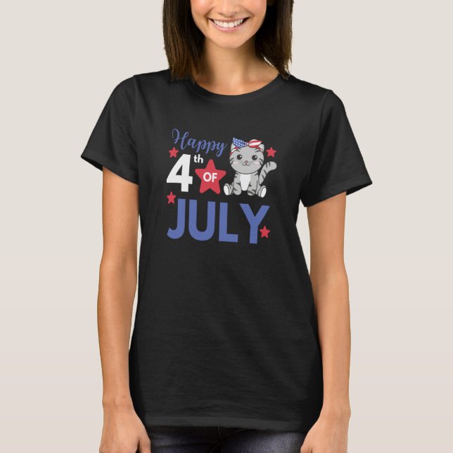 4th Of July American Cat For Kids Cute Usa Cat  5 T-Shirt (Front)