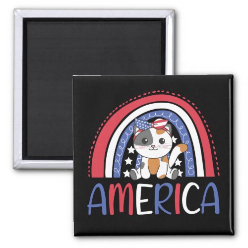 4th Of July American Cat For Kids Cute Usa Cat Magnet