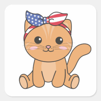 4th Of July American Cat For Kids Cute Usa Cat Square Sticker