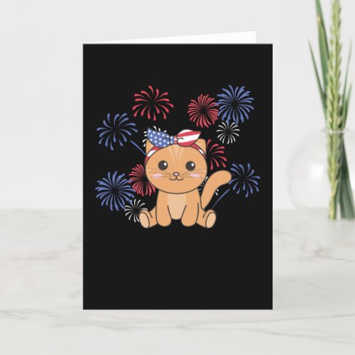 4th Of July American Cat For Kids Usa Fireworks Ho Holiday Card