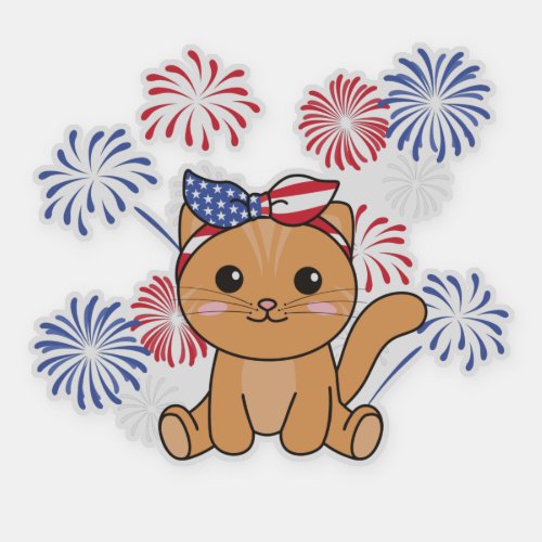 4th Of July American Cat For Kids Usa Fireworks Sticker
