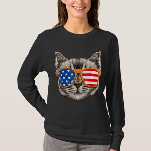 4th Of July American Cat Meowica American Flag Cat T_Shirt