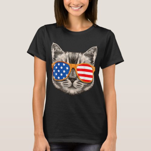 4th Of July American Cat Meowica American Flag Cat T_Shirt