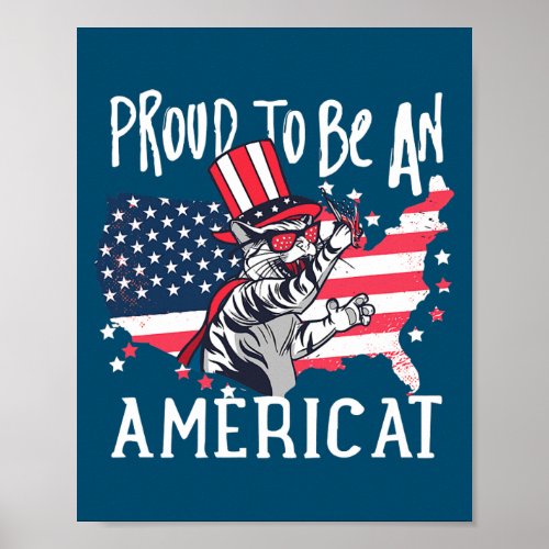 4th Of July American Cat Patriotic American Flag Poster