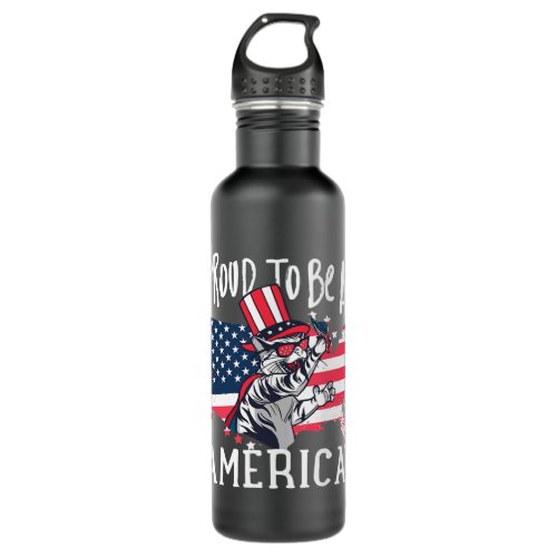 4th Of July American Cat Patriotic American Flag Stainless Steel Water Bottle