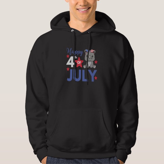 4th Of July American cute Rhino For Kids Cute Usa  Hoodie (Front)