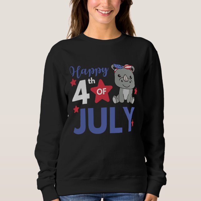 4th Of July American cute Rhino For Kids Cute Usa  Sweatshirt (Front)