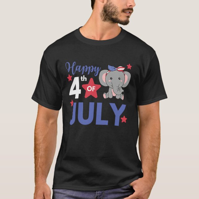 4th Of July American Elephant For Kids Cute Usa El T-Shirt (Front)