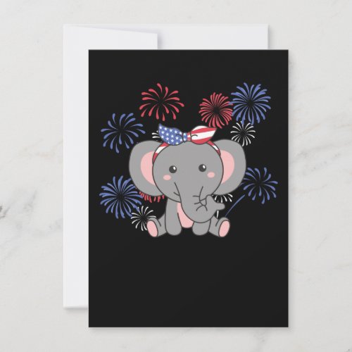 4th Of July American Elephant Kids Usa Fireworks H Holiday Card