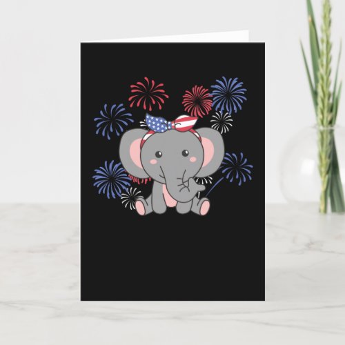 4th Of July American Elephant Kids Usa Fireworks H Holiday Card
