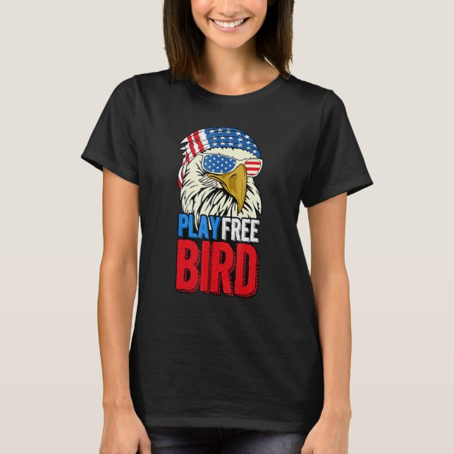 4th Of July American Flag Bald Eagle Mullet Play F T-Shirt (Front)