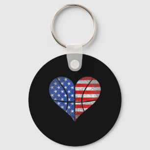 4th Of July American Flag Basketball Heart USA Wom Keychain