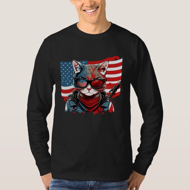 4th Of July American Flag Cat Military Kitten T-Shirt (Front)