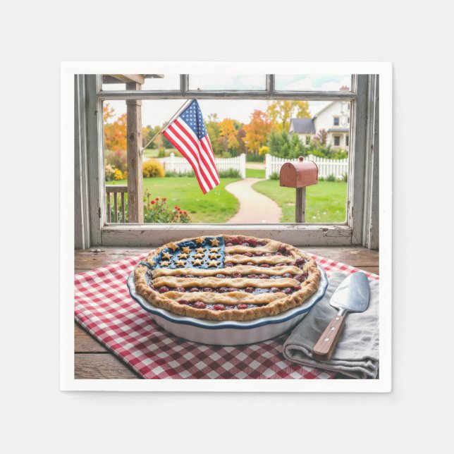 4th of July American Flag Cherry Pie Napkins (Front)