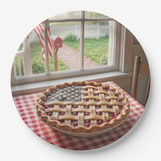 4th of July American Flag Cherry Pie Paper Plates (Front)