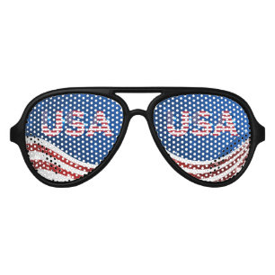 4th of July American Flag Colors & USA Aviator Sunglasses