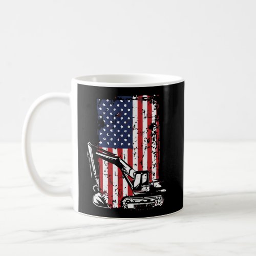 4Th Of July American Flag Construction Backhoe Exc Coffee Mug