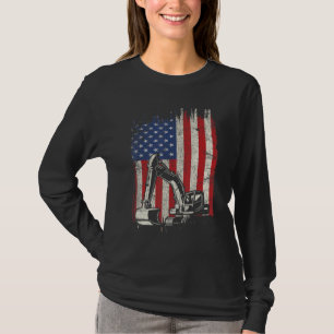 4th Of July American Flag Construction Backhoe Exc T-Shirt