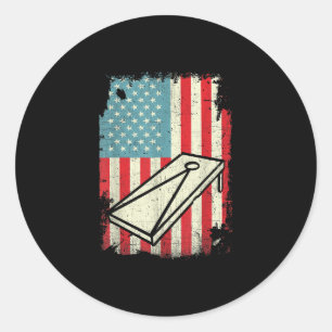 4th of July American Flag Cornhole Love Classic Round Sticker