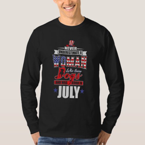 4th Of July American Flag Dog Mom July Birthday Wo T_Shirt
