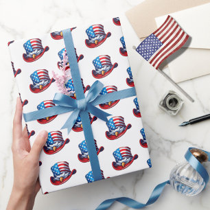 4th of July American Flag & Eagle Hat Design Wrapping Paper