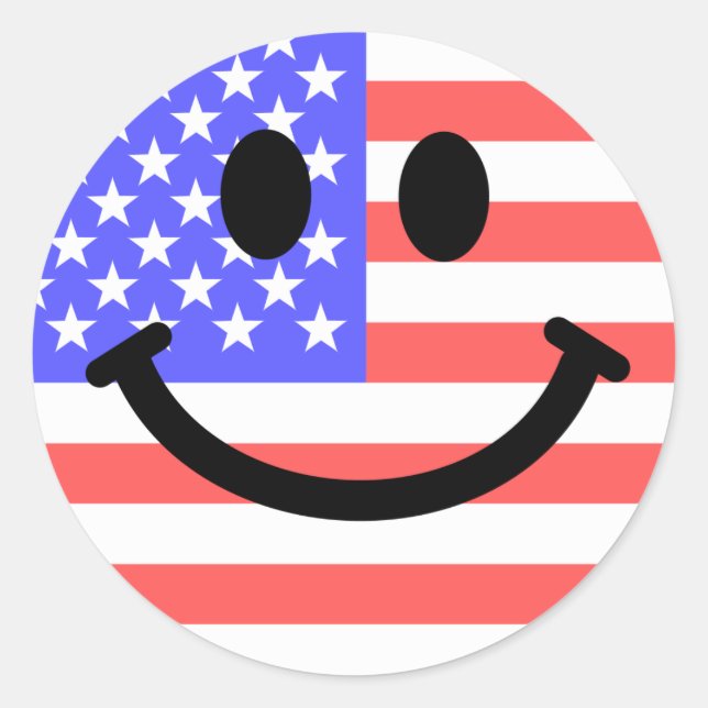 4th of July American Flag face Classic Round Sticker (Front)