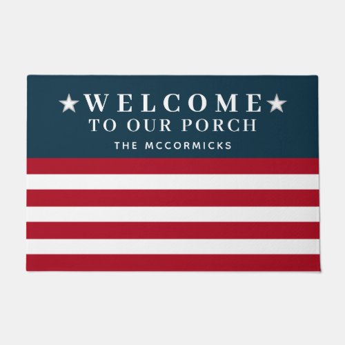 4th of July American Flag Family Personalized  Doormat