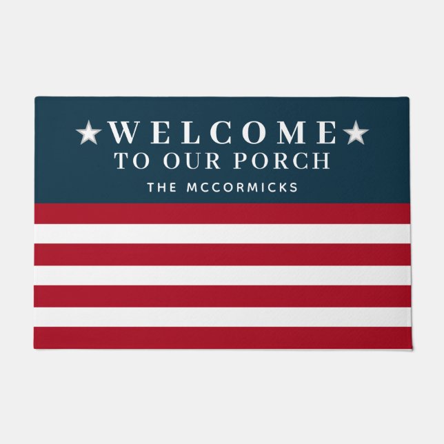 4th of July American Flag Family Personalized  Doormat (Front)