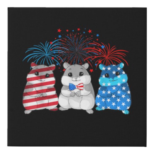 4th Of July American Flag Happy Guinea Pig Faux Canvas Print