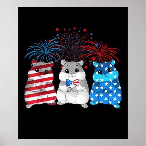 4th Of July American Flag Happy Guinea Pig Poster
