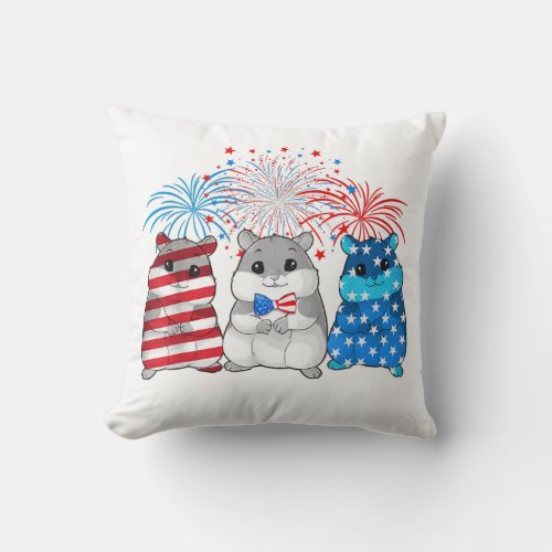 4th Of July American Flag Happy Guinea Pig Throw Pillow