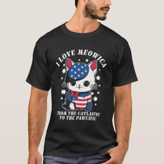 4Th Of July American Flag I Love Meowica Cat Women T-Shirt