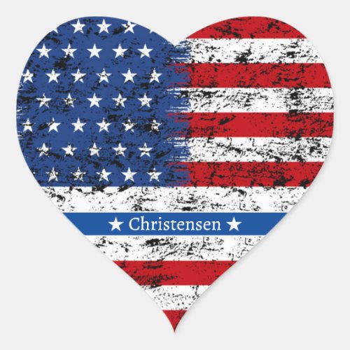 4th of July American Flag Monogram Name Patriotic Heart Sticker