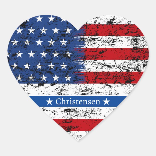 4th of July American Flag Monogram Name Patriotic Heart Sticker (Front)