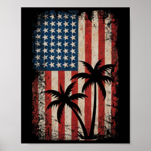 4th Of July American Flag Palm Trees Usa America P Poster