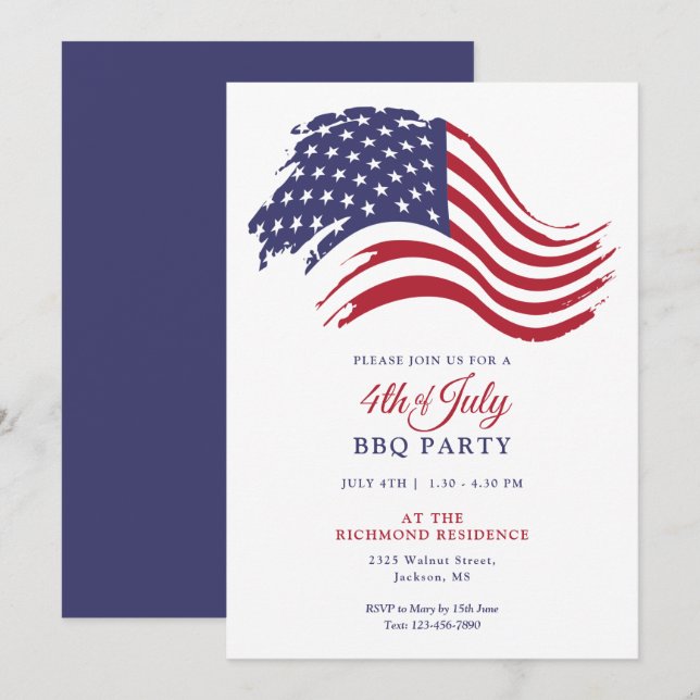 4th Of July American Flag Party Invitation (Front/Back)