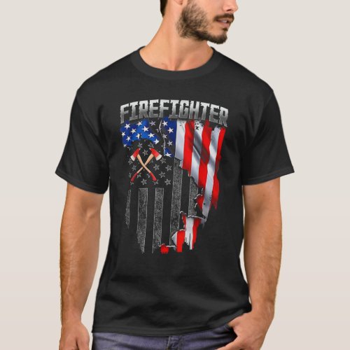 4th Of July American Flag Patriotic Firefighter T_Shirt