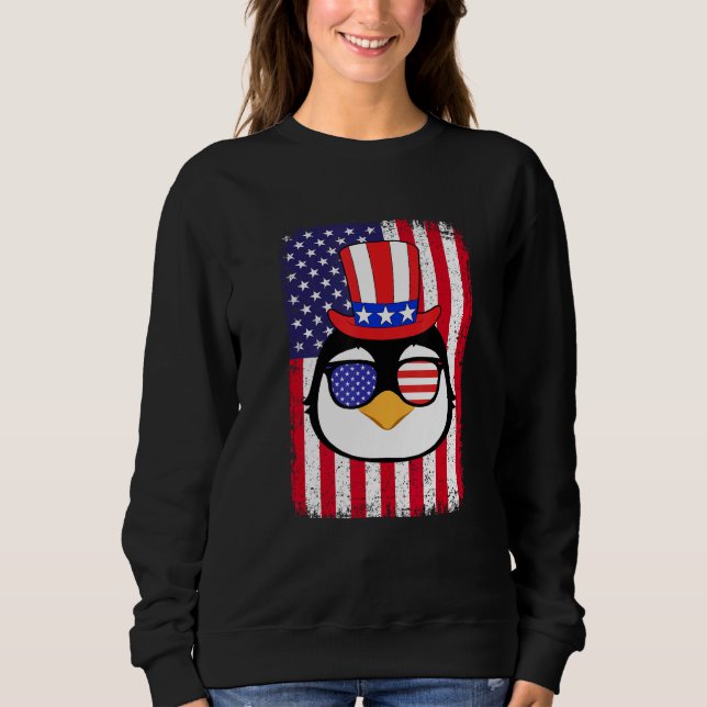 4th Of July American Flag Patriotic Penguin Sungla Sweatshirt (Front)