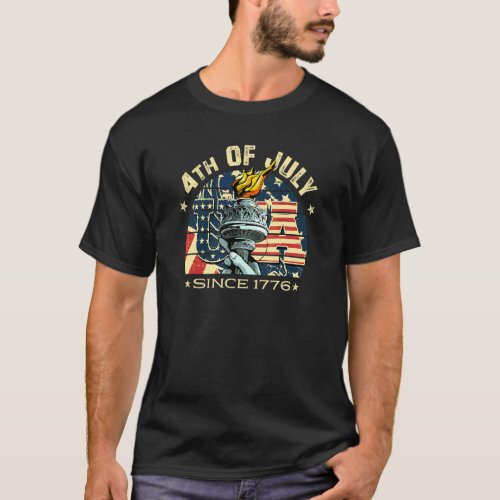 4th Of July American Flag Patriotic Statue Of Libe T_Shirt