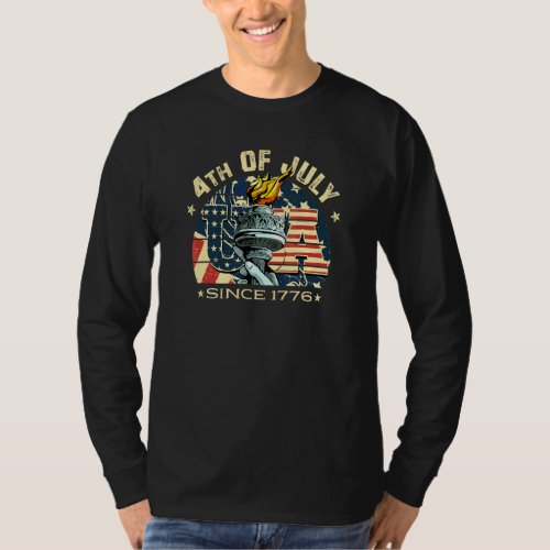 4th Of July American Flag Patriotic Statue Of Libe T_Shirt