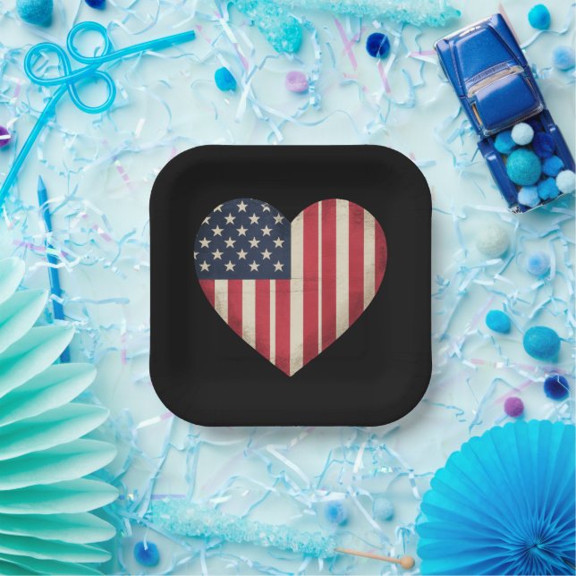 4th of July American Flag Patriotic USA Star Strip Paper Plates (Party)