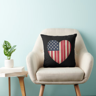 4th of July American Flag Patriotic USA Star Strip Throw Pillow