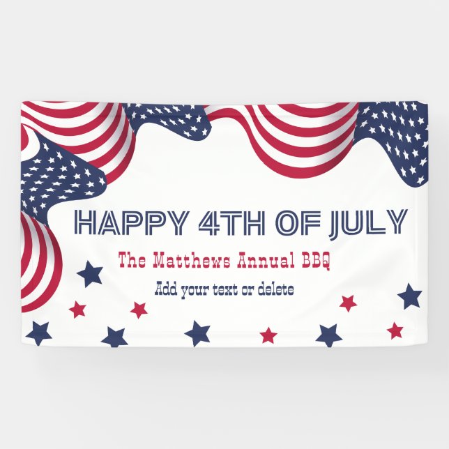 4th of July American Flag Personalized Party  Banner (Horizontal)