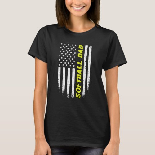 4th Of July American Flag Softball Dad Fathers Day T_Shirt