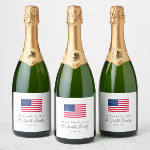 4th Of July American Flag Sparkling Wine Label