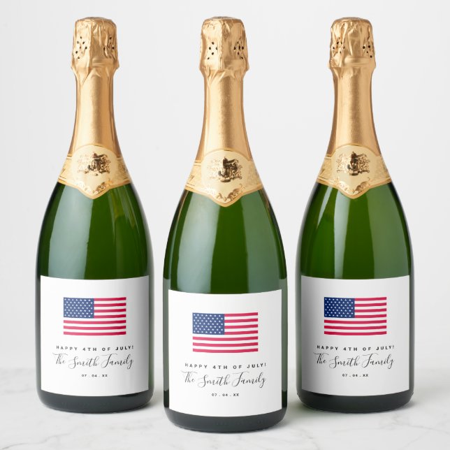 4th Of July American Flag Sparkling Wine Label (Bottles)
