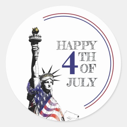 4th of July American Flag Statue of Liberty  Classic Round Sticker